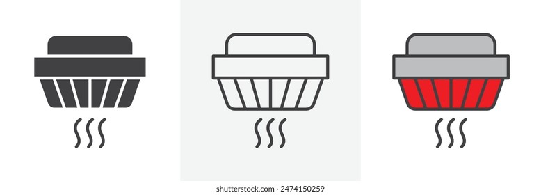 Smoke-Sensor-Symbolsatz. Vektorgrafik-Symbol für Gasleckalarm. Intelligentes CO2- und Kohlenmonoxid-Erkennungssymbol.