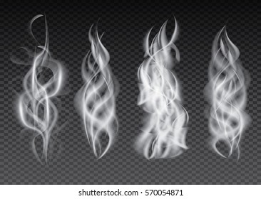 Smoke Set Isolated on Transparent Background. Vector Illustration.