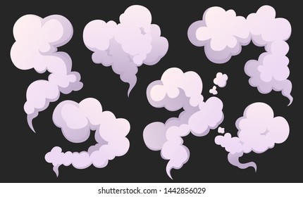 Smoke set isolated. Vector mist or fog in cartoon style.