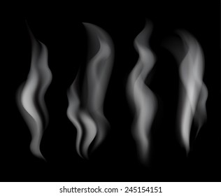 Smoke set on black background vector illustration 