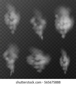 Smoke set vectors on transparent background.