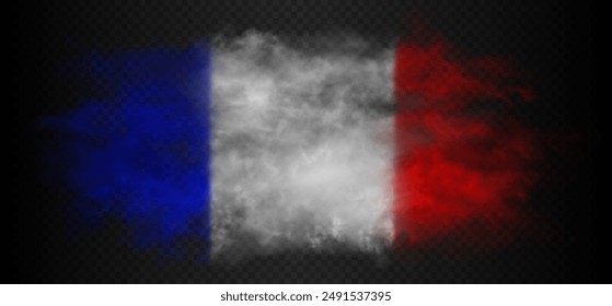 Smoke in a shape and colors of flag of France. Beautiful vector realistic blue, white, red fog cloud.