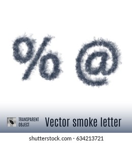 Smoke in Shape of the Per Cent and At Sign on White Background