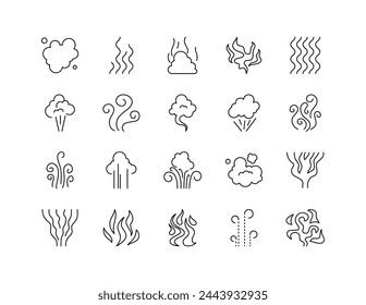 Smoke Sign Black Thin Line Icon Set Include of Clouds of Different Shapes. Vector illustration of Icons