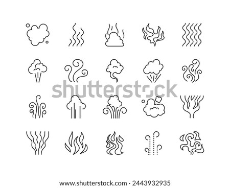 Smoke Sign Black Thin Line Icon Set Include of Clouds of Different Shapes. Vector illustration of Icons