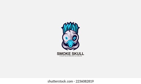 Smoke skull beautiful vector logo design symbol