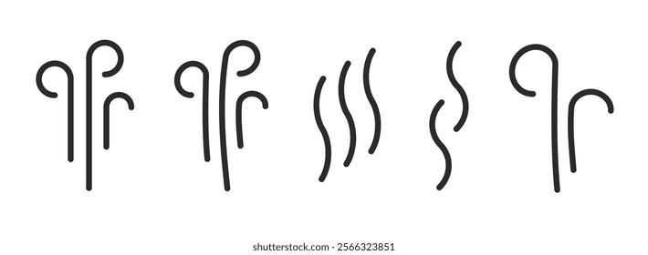 Smoke smell icon doodle line stroke simple vector graphic illustration set, smell steam sign, heat vapor symbol, air fume flavor scent, boil hot wind swirl blow cartoon comic fan element image