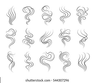 Smoke smell line icons. Smoking and steaming vector signs