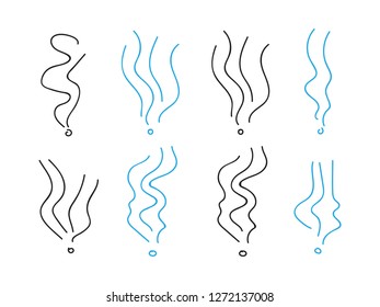 Smoke smell spiral signs. Set of smoke vector elements illustration