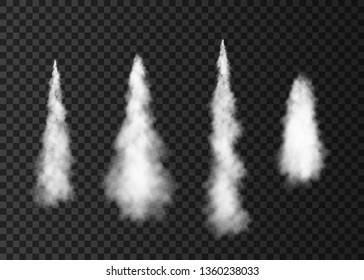 Smoke from space rocket launch. Foggy plane trail  isolated on transparent background. Fog.  Realistic vector texture.