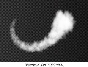 Smoke from space rocket launch. Foggy plane trail  isolated on transparent background. Fog.  Realistic vector texture.