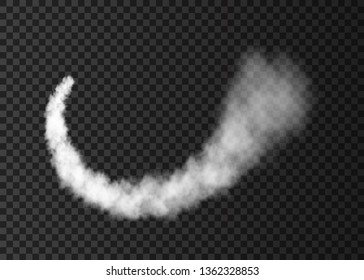 Smoke from space rocket launch. Foggy plane trail  isolated on transparent background. Fog.  Realistic vector texture.