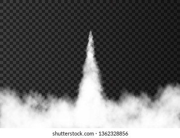 Smoke from space rocket launch. Foggy trail  isolated on transparent background. Fog.  Realistic vector texture.