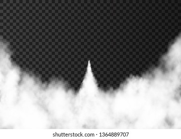 Smoke from space rocket launch. Foggy trail  isolated on transparent background. Fog.  Realistic vector texture.