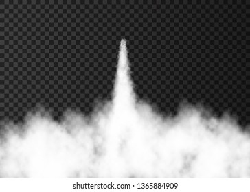 Smoke from space rocket launch. Foggy trail  isolated on transparent background. Fog.  Realistic vector texture.