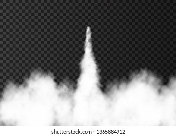 Smoke from space rocket launch. Foggy trail  isolated on transparent background. Fog.  Realistic vector texture.