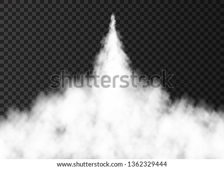 Smoke from space rocket launch. Foggy trail  isolated on transparent background. Fog.  Realistic vector texture.