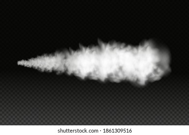 Smoke from space rocket launch or plane.Sky contrail rocket condensation trailing.Smoky effect after  flight airliner or aircraft.Realistic vector isolated set.
