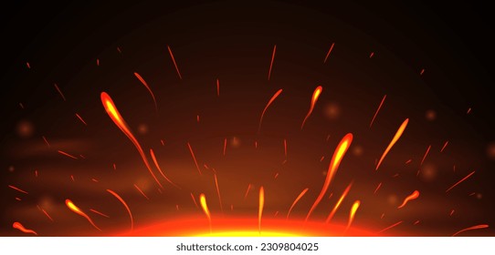 Smoke, sparks and fire particles, flying over the coals and burning cinder.