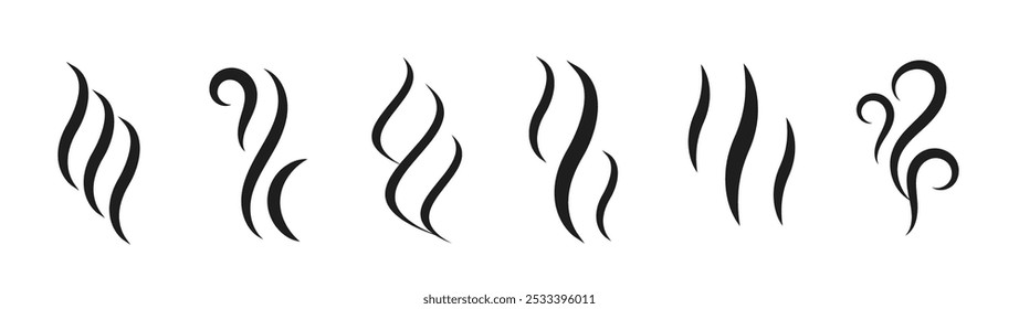 Smoke steam icon set. Vapour coffe, heat from fire, smell perfume waves lines. Vector illustration.