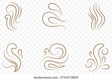 Diseño caliente del calor del aroma del Vector del conjunto del icono del vapor de Smoke. Fuego de vapor o garabato de humo dibujado a mano conjunto. oler las ondas de la comida o el café. Ilustración vectorial
