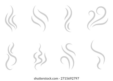 Ícone de vapor de fumaça definir vetor quente aroma design de calor. Ícones de fumaça de rabiscar definidos. Símbolos de vapor de água. Vapores quentes puxados à mão. Símbolos de cheiro de ar de linha. Ícones de fumaça de incêndio.