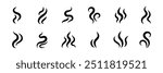 Smoke steam icon vector logo set. Smoke smell, steam aroma heat icon illustration. Hot vapor fire doodle line logo. Hit stink, coffee, fragrance flame elements. Vector illustration.