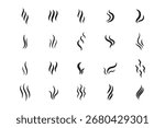 Smoke steam icon vector logo set. Smoke smell, steam aroma heat icon illustration. Hot vapor fire doodle line logo. Hit stink, coffee, fragrance flame elements. Vector illustration.