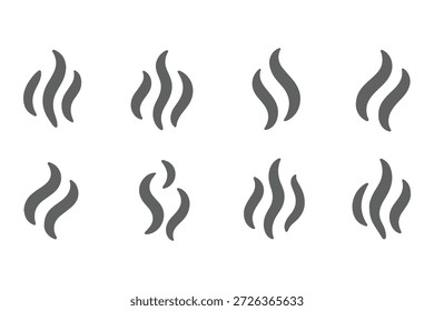 Conjunto de logotipo de Vector de icono de vapor de Smoke. Ilustración de ícono de calor de aroma de vapor, olor de Smoke. Logo de la línea de doodle de fuego de vapor caliente. Hit apesta, café, Elementos de la llama de la fragancia. Ilustración vectorial.