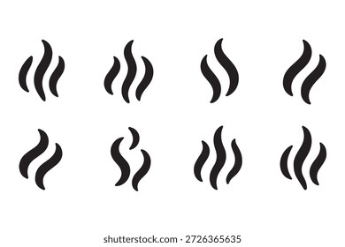 Conjunto de logotipo de Vector de icono de vapor de Smoke. Ilustración de ícono de calor de aroma de vapor, olor de Smoke. Logo de la línea de doodle de fuego de vapor caliente. Hit apesta, café, Elementos de la llama de la fragancia. Ilustración vectorial.