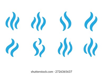 Conjunto de logotipo de Vector de icono de vapor de Smoke. Ilustración de ícono de calor de aroma de vapor, olor de Smoke. Logo de la línea de doodle de fuego de vapor caliente. Hit apesta, café, Elementos de la llama de la fragancia. Ilustración vectorial.