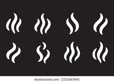 Conjunto de logotipo de Vector de icono de vapor de Smoke. Ilustración de ícono de calor de aroma de vapor, olor de Smoke. Logo de la línea de doodle de fuego de vapor caliente. Hit apesta, café, Elementos de la llama de la fragancia. Ilustración vectorial.