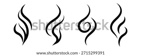 Smoke steam icon vector logo set. Smoke smell, steam aroma heat icon illustration. Smoke, steam, smog, smell symbols.