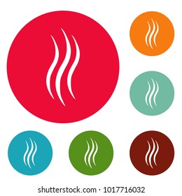 Smoke steam icons circle set vector isolated on white background