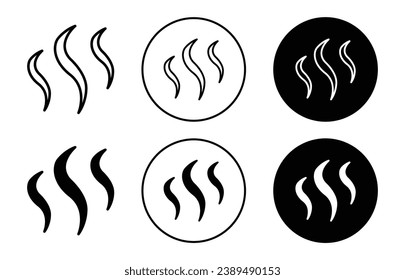 Smoke steam silhouette icon set. Heat steam aroma vector symbol. scent vapor sign. warm icon in black filled and outlined style.