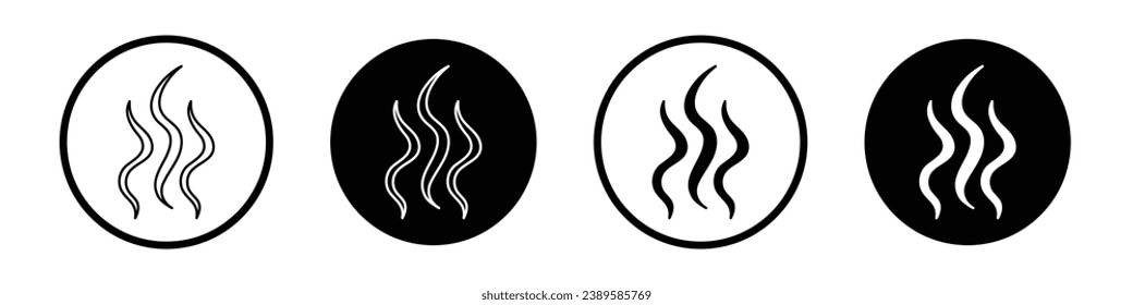 Smoke steam silhouette vector icon set. Heat steam aroma symbol. Scent vapor sign. Warm icon in black and white color.