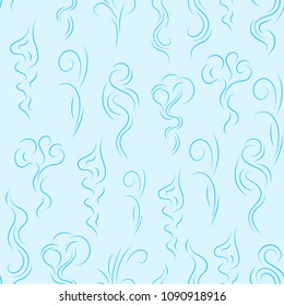 Smoke Steam Vapor Seamless Pattern Background on a Blue Smoking and Steaming Elements. Vector illustration of Smog Linear Sign