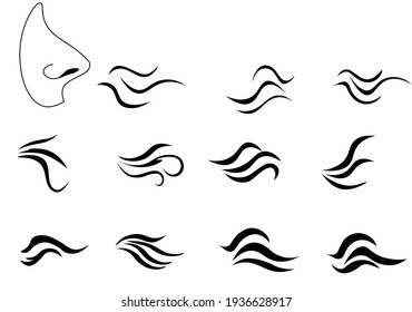 Smoke, steam. Vector set of icons and symbols. Exhale through the nose.Simple illustration isolated on white background.
