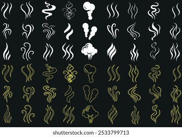 Conjunto de Vector de vástago de Smoke, ícono de vapor, Ilustración vectorial de elemento de remolino. Diseños Abstractas de humo, vapor y vapor para logotipos, infografías y fines decorativos en proyectos creativos o Diseño gráfico