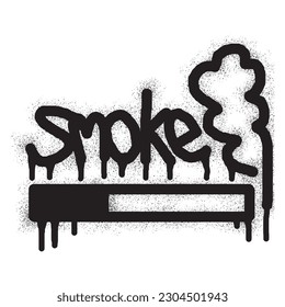 Smoke text graffiti and cigarette icon with black spray paint