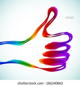 Smoke thumb up, vector illustration. Multicolor abstract bright background. Elements for design. 