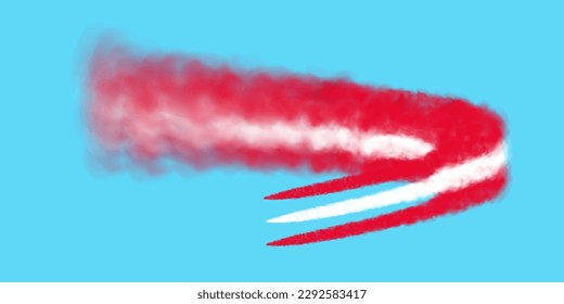 Smoke trails from a flying plane in the colors of the Austria flag. Red  and white fog against a sky. Realistic 3d vector illustration.