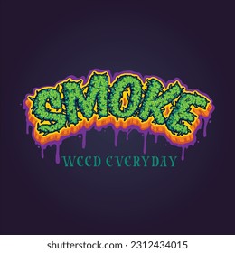 Smoke typeface gooey cannabis buds effect illustrations vector illustrations for your work logo, merchandise t-shirt, stickers and label designs, poster, greeting cards advertising business 