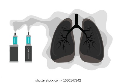 Smoke And Vape Causes Lung Disease, E-cigarette, Smoke, Vape, Unhealthy Lungs Vector Illustration Symbol