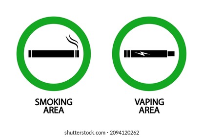 Smoke and vape zone. Sign of allow area. Icon of cigarette and e cigarette. Pictogram symbol for smoker. Signboard for place of smoking. Vector.