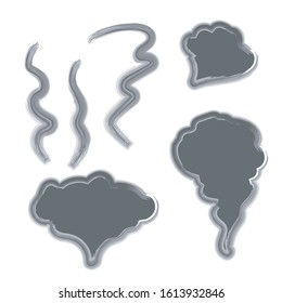 Smoke vector clouds. Fog and steam cartoon. Hand drawn doodle smoke, clouds and fog
