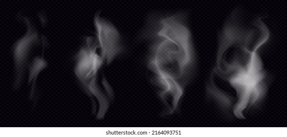 Smoke vector collection. Gray,White isolated cigarette or fire smoke. Transparent special effect. Aroma Vector illustration. Smoke PNG