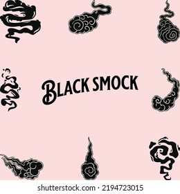 Smoke vector collection, isolated, black smoke