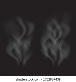 Smoke vector collection, isolated, transparent background. Delicate white cigarette smoke waves