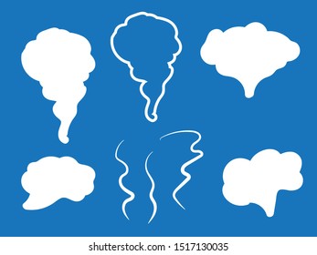Smoke vector collection. Set of realistic white smoke steam, waves from coffee